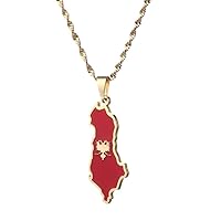 Stainless Steel Albania Eagle Map Flag Pendant Necklaces for Women Men Albanian Jewelry