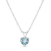 Vintage Style Aquamarine Pendant Necklace Heart Shape solitaire Love Pendant Necklace 925 Sterling Sliver (6MM To 10MM)