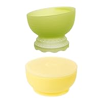 Olababy 100% Silicone Steam Bowl and Suction Bowl with Lid(Lemon) Bundle for Independent Feeding Baby and Toddler