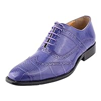 LIBERTYZENO Mens Genuine Leather Ostrich/EEL Print Lace Up Oxford Dress Shoes