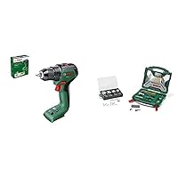 Bosch UniversalDrill 18V-60 Cordless Screwdriver (without Battery, 18 Volt System, in Box) Black + Accessory Set X-Line 50Ti plus 173-Piece Fixing Set (for Metal, Stone, Wood, Drill Accessories)
