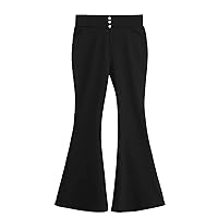 WDIRARA Girl's Button Front Elastic High Waist Flare Bell Bottom Pearls Pants