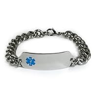 ADRENAL INSUFFICIENCY Medical ID Alert Bracelet with Embossed emblem and wide chain. Style: Classic wide, premium series.
