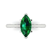 Clara Pucci 1.45ct Marquise Cut Solitaire Simulated Green Emerald 6-Prong Classic Designer Statement Ring Solid 14k White Gold for Women