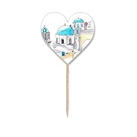 Imerovigli Village in Santorini Greece Toothpick Flags Heart Lable Cupcake Picks