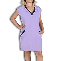 Lilia Sleeveless Shift Dress Above The Knee Lenght With Side Pockets and Trim Neck Detail, In Lavender and Red Colors