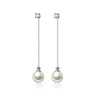 Solid 925 Sterling Silver Pearl Earrings Drop for Women Teen Girls Pearl Dangle Earrings CZ Studs Wedding Bridal Dangle Earrings