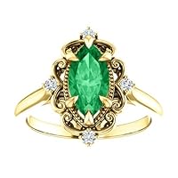 Vintage Marquise Emerald Engagement Ring 14K Gold, 3 CT Victorian Natural Emerald Ring, Antique Green Emerald Ring, May Birthstone Ring, Filigree Wedding Ring, Unique Bridal Ring, Perfact for Gift