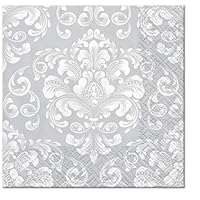 Wedding Pattern Silver Paper Cocktail Napkins Floral Pattern on Grey, Silver 40pcs (Silver, 10