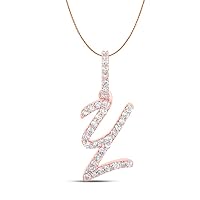Diamond Initial Alphabet A to Z Letters 10K Rose Gold Womens Necklace - With 18