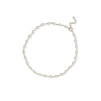 14k Gold Plated 925 Sterling Silver 9.5 Inch + 1 Inch Pearl Bead Anklet Hand Beaded Chain a Spring Ring Jewelry Gifts for Women