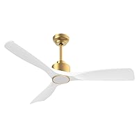 52 Inch ETL Listed Indoor Outdoor Smart Ceiling Fans with Lights Remote Control, Quiet DC Motor 3 Blade Modern White Gold Ceiling Fan for Bedroom Living Room Patio