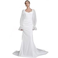Women's Mermaid Wedding Dresses Simple Bridal Gowns with Detachable Long Sleeves