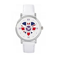 Queen's Platinum Jubilee Union Jack Heart Watch 2022 for Women, Analogue Display, Japanese Quartz Movement Watch with White Leather Strap, Custom Made