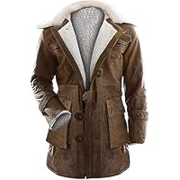 Men Winter Distressed Brown Real Fur sheepskin Genuine Leather Coat Outwear Overcoat Sam's Fashion