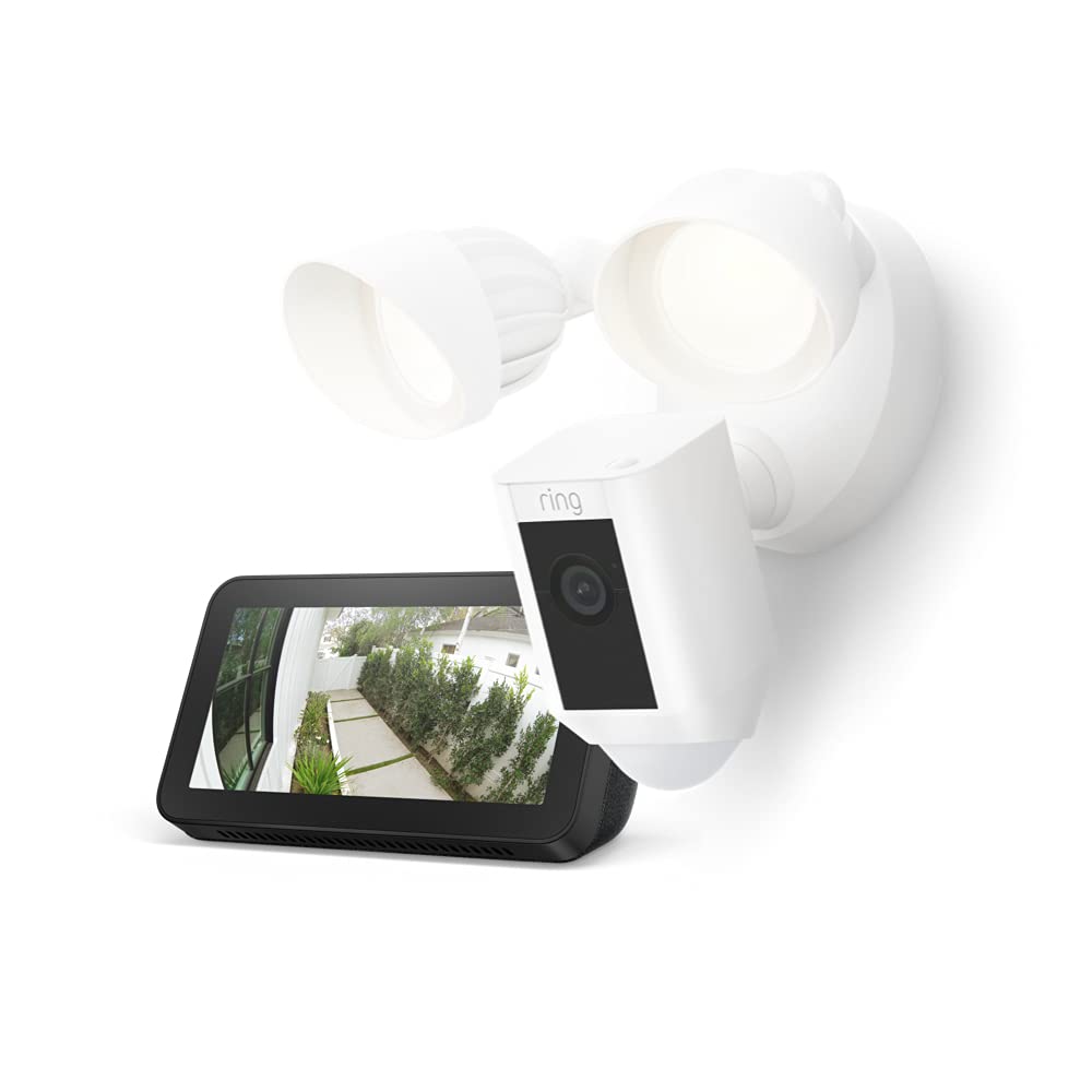 Ring Floodlight Cam Wired Plus (White) bundle with Echo Show 5 (2nd Gen)