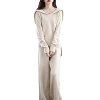 100% Wool Cashmere Two-Piece Women's Large Lapel Pullover Sweater Autumn Winter Wide-Leg Pants Suit