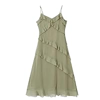 Size Dresses Women Summer Strap V-Neck Ruffled One- Oversized Curve Clothes