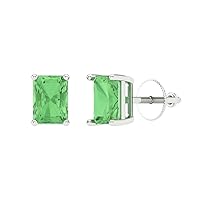 2.0 ct Emerald Cut Conflict Free Solitaire Mint Green Nano Designer Stud Earrings Solid 14k White Gold Screw Back