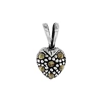 Tiny 1/4 inch Sterling Silver Marcasite Heart Pendant Necklace Available With or Without a Silver Chain