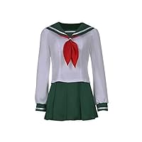 Japanese Anime School Girls Green Sailor Dress Tops Skirt Kagome Cosplay Uniform Set