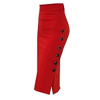 Women's Button Side Split Belted Smocked Vintage Short Pencil Skirt Sexy Business Hip Skirts Slimming Fit for Office