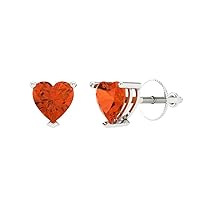0.94cttw Heart Cut VVS1 Conflict Free Solitaire Genuine Red Unisex Designer Stud Earrings Solid 14k White Gold Screw Back