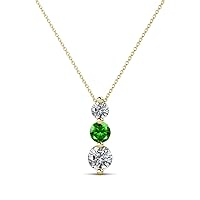 Round Green Garnet Natural Diamond 1/2 ctw Graduated Three Stone Drop Pendant. Included 16 Inches Chain 18K Gold