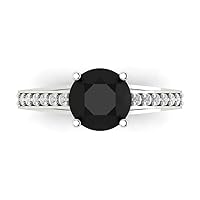 2.21ct Round Cut cathedral Solitaire Genuine Natural Black Onyx Proposal Wedding Anniversary Bridal Ring 18K White Gold