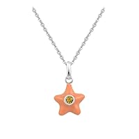 Sterling Silver Girl's Simulated Birthstone Enamel Star Pendant Necklace (12-18 In)