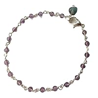 Natural Amethyst 3mm Round Shape Faceted Cut Gemstone Beads 7 Inch Silver Plated Clasp Bracelet For Men, Women. Natural Gemstone Link Bracelet. | Lcbr_00290