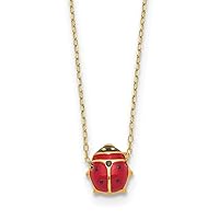 14k Gold Polished Enameled Large Ladybug Necklace 16.5 Inch Measures 7.9mm Wide Jewelry Gifts for Women