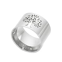 Women's Stainless Steel Hollow Tree of Life Ring Simple Wedding Engagement Band for Girl