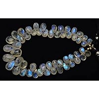 1 Strand Natural Rainbow Moonstone Facet Pear Shape Briolettes 8 Inch Long 5x7-8x12MM