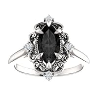 Vintage Black Marquise Engagement Ring, Victorian 1 CT Marquise Black Diamond Ring, Filigree Marquise Black Onyx Ring, 925 Sterling Silver Ring, Perfact for Gifts