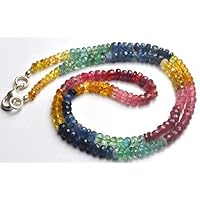LKBEADS 1 Strand Natural 16 Inch Long Natural Multi Precious Faceted Rondelles Emerald, Ruby, Blue Sapphire,Yellow Sapphire,Pink Sapphire Necklace 3.5 to 4.5 MM Code-HIGH-21910