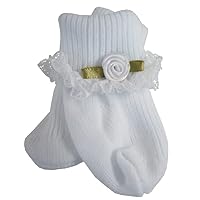 Lace Trim Socks with White Rosebuds for 15 inch Baby Dolls