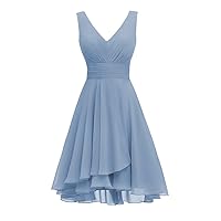 Women’s Double V Neck Short Bridesmaid Dresses 2024 Ruched Chiffon Formal Homecoming Dress for Party