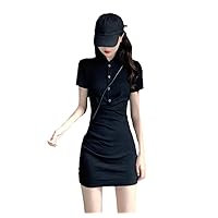 Vintage Summer Short Sleeve Cotton Buttons Polo Sexy Dress Women Streetwear Party Elegant Pencil Outfits
