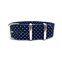 20mm Double Graphic Printed White Dots Navy Nylon Watch Strap Polished SS Buckle NT050