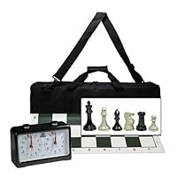 Complete Tournament Chess Set with Deluxe Canvas Bag and Chess Clock - 4 King Triple Weighted
