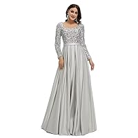 Womens Sequined Sweetheart Long Sleeves Mother of Bride Dresses A Line Bridesmaid Evening Dress