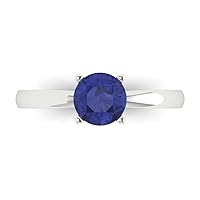1.05 ct Round Cut Solitaire Genuine Simulated Blue Tanzanite Stunning Classic Statement Ring in 14k White Gold for Women
