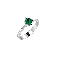 GEMHUB Lovers Anniversary Ring White Gold 14k 0.5 CARAT Round Solitaire Green Emerald Grade AA Lab Created Size 5 6 7 19