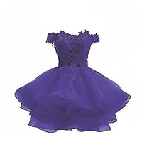 Women's Lace Applique Organza Short Prom Homecoming Dress Beaded Crystals Cocktail Dress