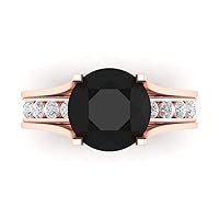 2.89ct Round Cut Solitaire Natural Black Onyx Engagement Promise Anniversary Bridal Ring Band set Sliding 18K Rose Gold