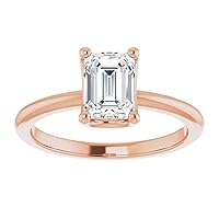 14K Solid Rose Gold Handmade Engagement Ring 1.00 CT Emerald Cut Moissanite Diamond Solitaire Wedding/Bridal Ring for Woman/Her Classic Ring