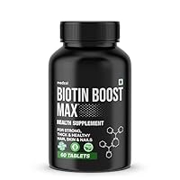 Biotin Boost Max Biotin Tablets, S upplement for Hair Growth, Strong Hair and Glowing Skin, Fights Nail Brittleness, Hairloss, Hairfall | 100% Veg | 60 Tablets