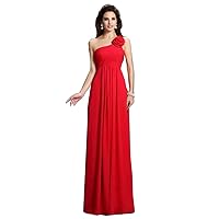 A-Line Chiffon One-Shoulder Sleeveless Floor-Length with Hand-Made Flower red Bridesmaid Dresses