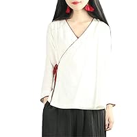 Cotton Linen Suit Tops Traditional Women Clothing Oriental Long Sleeve Hanfu Blouse